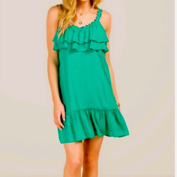 Francesca's Collections Green Ruffled Sundress - Picture 1 of 6